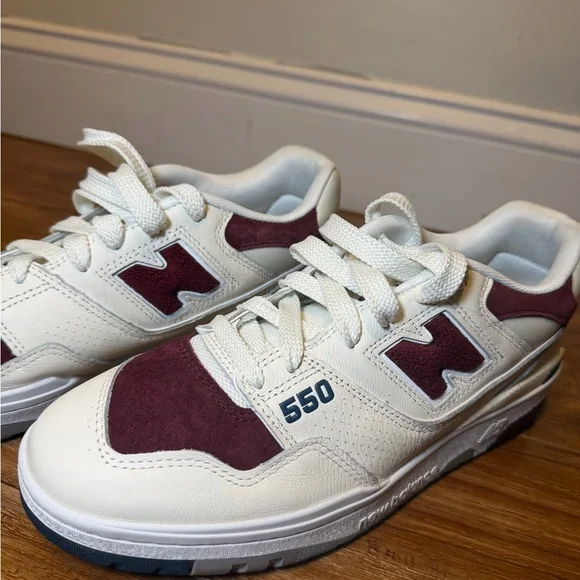 New Balance 550 Cream and Burgundy Sneakers - Picture 3 of 11